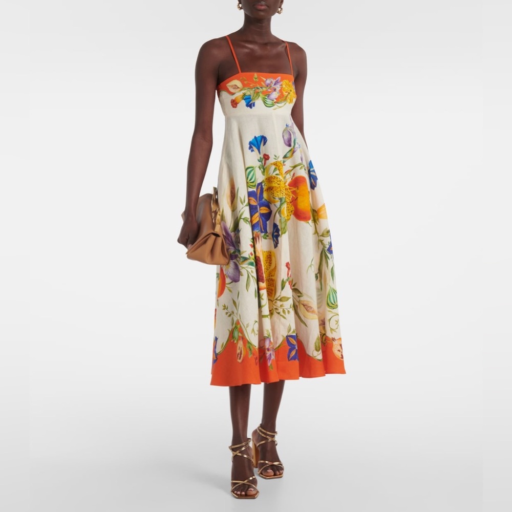 Alemais Flores square neck linen midi sundress.